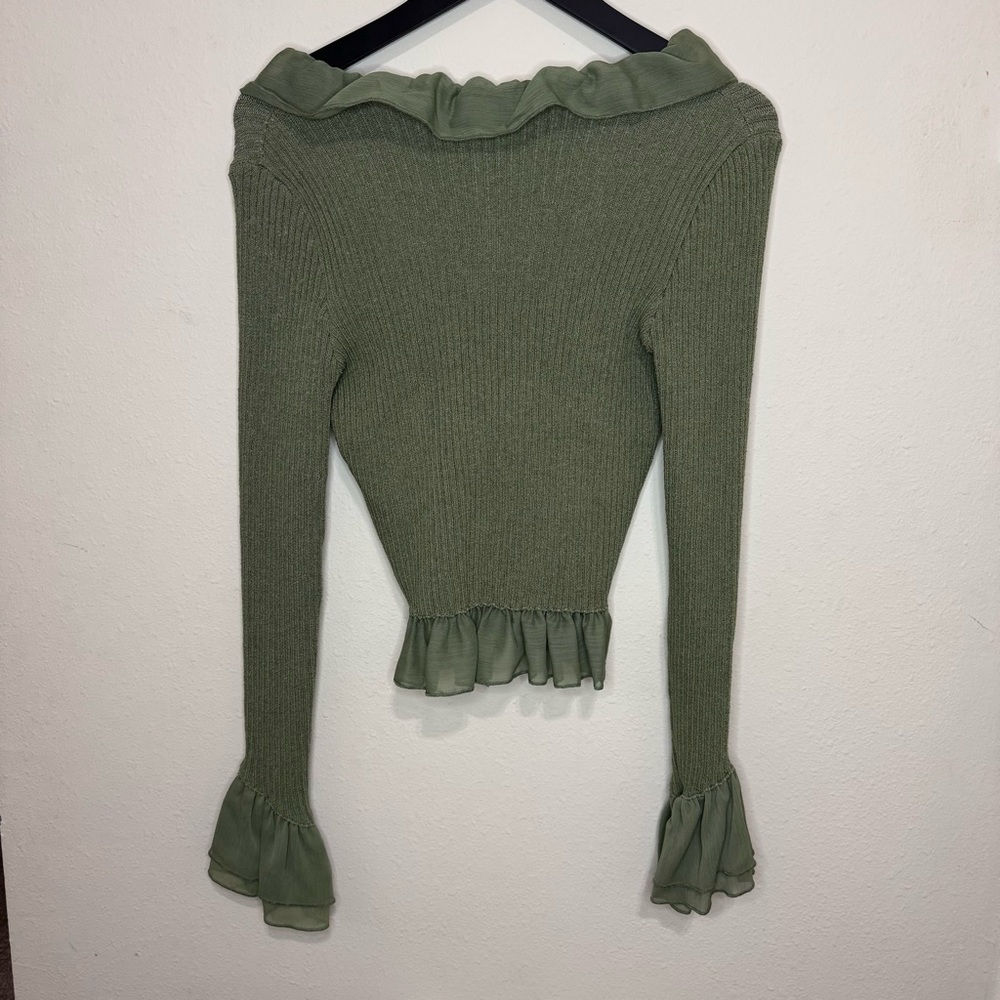 Zara Green Ruffled Knit Cardigan - Picture 4 of 9